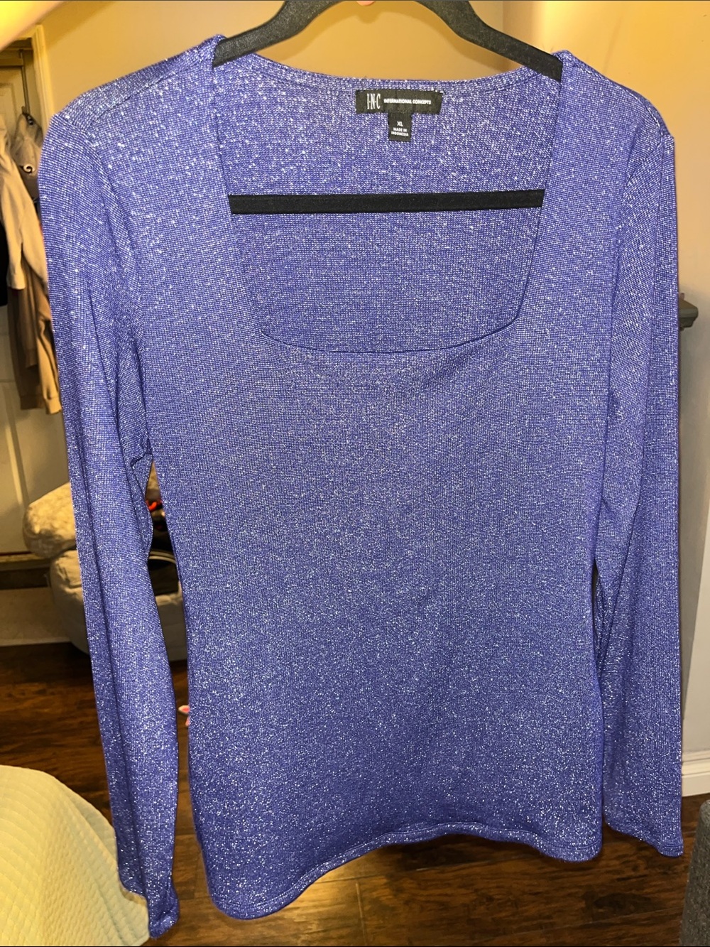 Shimmering Blue INC Lurex Knit Long Sleeve Top